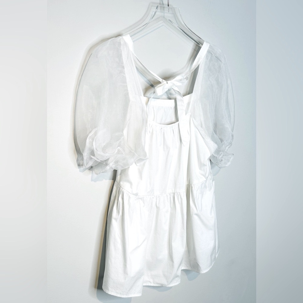 Tuckernuck Pomander Place Tinsley Organza Puff Sleeve White Top Shirt Blouse L - Picture 7 of 12
